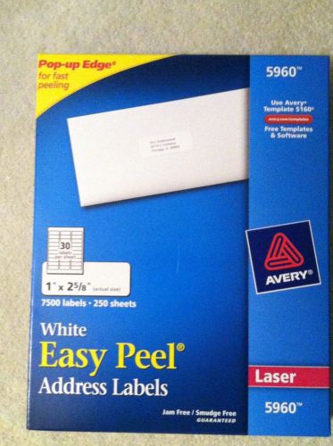30,000 NEW AVERY 5960 / 5160 Easy Peel Laser Address Labels, 1 x 2-5/8, White