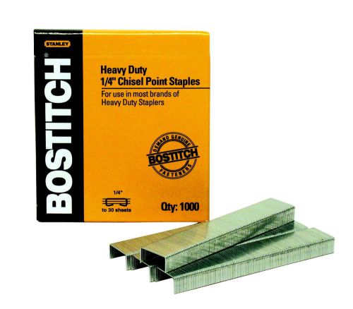 Bostitch Heavy Duty Staples, 1/4 Inch Leg, 30 Sheets, Metal, Box of 1000