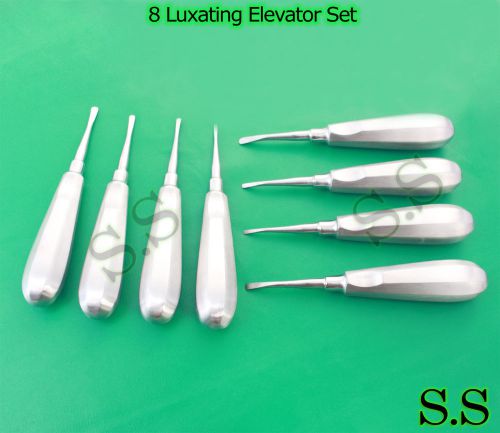 8 Luxating Elevator Set - 4 Straight 4 Curved - 2, 3, 4 &amp; 5mm of Each - Dental