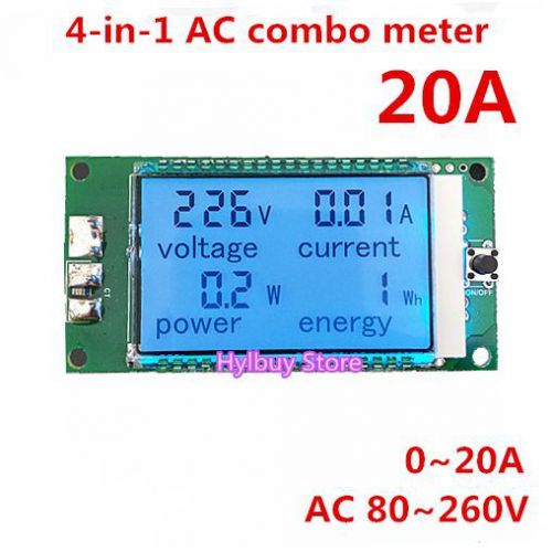 AC 20A Power Meters Monitor Volt Amp kWh Watt Digital Combo Meter AC110v 220V