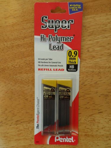 Pentel Super Hi-Polymer 0.9mm HB Black Lead Refills 2 tubes of 30