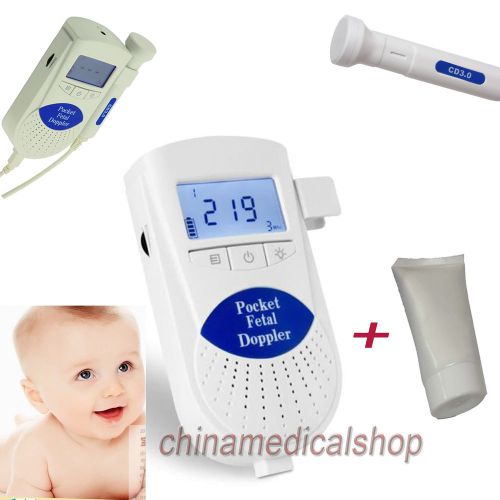 Promotion Pocket Fetal Doppler Baby Heart Rate Monitor Backlight LCD Free GeL