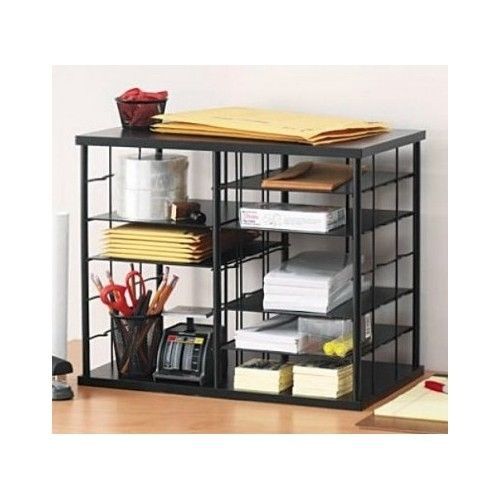 Desktop Organizer Black Metal Wire Shelves Office Desk Storage Paper File Cubby