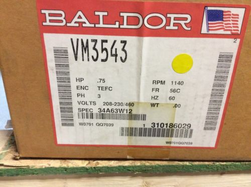 Baldor .75hp, TEFC, VM3543, 3phase, 208-230/460v, 1140rpm, fr-56C, NOS