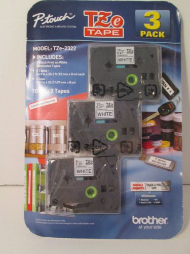 Brother P-touch TZe Tape 2322 3 Pack Black on White Laminated Tape New