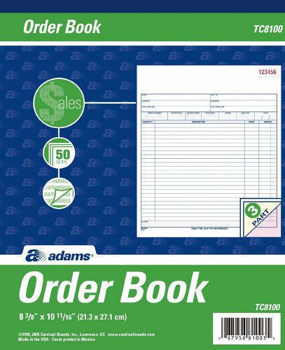 Adams Order Book, 8.38 x 10.11/16  Inch, 3-Part, Carbonless, 50 Sets, White, New