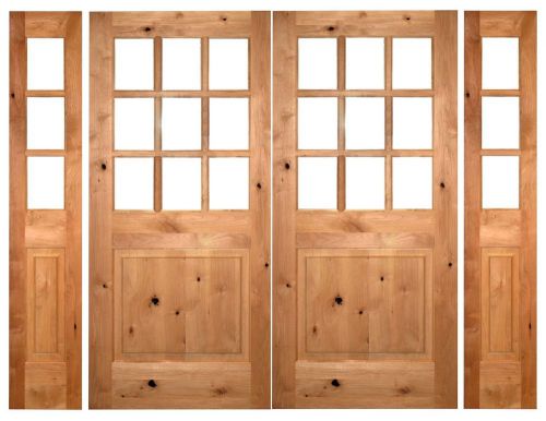 Knotty Alder Exterior 9-Lite Door with Matching Sidelites