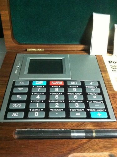 Engravable Executive Wooden Desk Set - Desk top calculator alarm