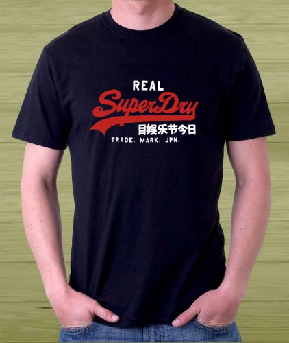 New !!! Real Superdry Logo Men&#039;s Black T Shirt Size S to 3XL