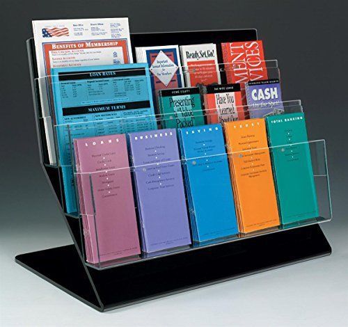 Displays2go 3 Tier Counter Literature Rack with 15 Adjustable Pockets - Clear
