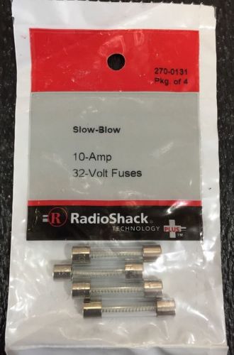 Radio shack slow blow 1 1/4&#034; x 1/4&#034; 10 amp 32-volt fuses, 1 new 4 pack 270-0131 for sale