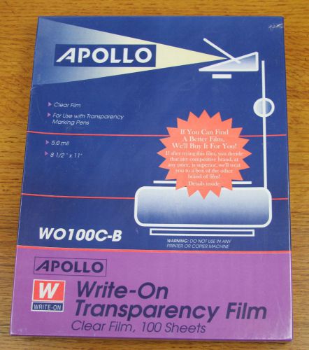 New SEALED Box APOLLO WO100C-B Write-On TRANSPARENCY FILM 100 Clear 8.5 x 11