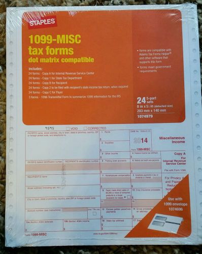 2014 1099 Misc Tax Forms Year 2014 50 5 Part Sets Staples Dot Matrix NEW Sealed