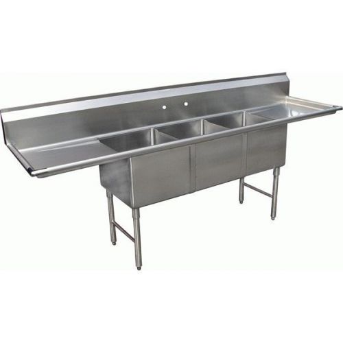 3 Compartment Stainless Steel Sink 24&#034;x24&#034; with Two 24&#034; Drainboards ETL SH24243D