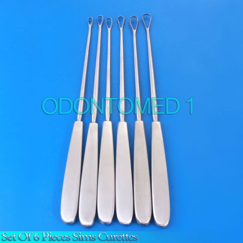 2 SETS OF 6 SIMS UTERINE CURETTES 10.5&#034; 0,1,2,3,4,5 Sharp Surgical Instruments