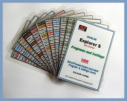 Minelab Explorer S - Metal Detector Program Cards. Pocket Size. Waterproof. NEW