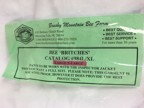 Brushy Mountain Bee Farm Bee &#034;Britches&#034; Pants Only Large/X-Large NEW IN PACKAGE