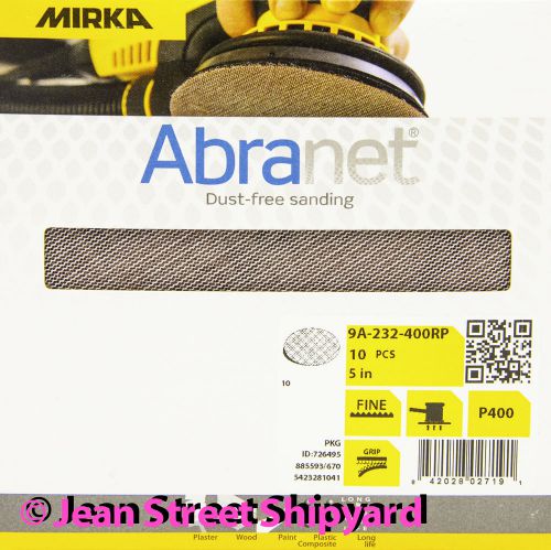 10 pk mirka abranet 5 in grip mesh dust free sanding disc 9a-232-400rp 400 grit for sale