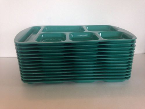 Lot of 13 G.E.T. 6 Compartment Melamine Lunch Food Tray Green Cafeteria (NSF)