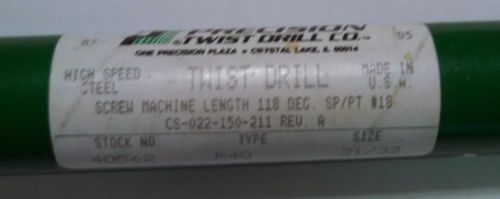 Precision twist 31/32&#034; high speed steel straight shank screw machine drill new for sale