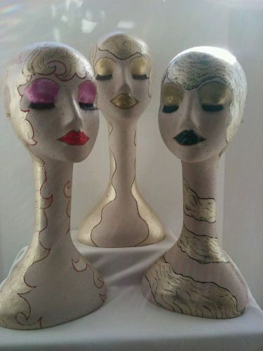 Hand Painted Female Mannequin Heads, Mannequin Heads Displays, Set of 3