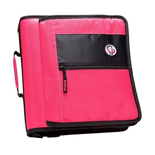 Case-it 2-Inch Round Ring Zipper Binder with Velcro Messenger Front, Neon Pink