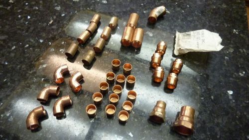 Nibco lot 1/2&#034; caps,  couplings, 90 elbows, 1/2 male adapters copper for sale