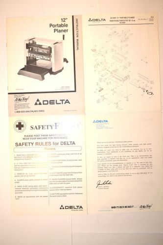 Delta 12&#034; portable planer 22-540l manual &amp; parts list &amp; safety sheet #rr991 for sale