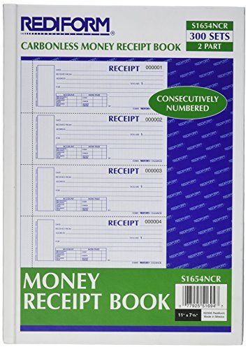 Rediform blueline redi form hardcover carbonless numbered money receipt book, for sale