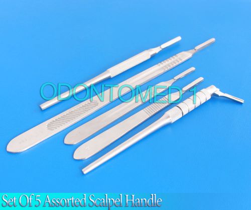 Set of 5 Assorted Surgical Scalpel Blade Handles Flat &amp; Round #4 #4L