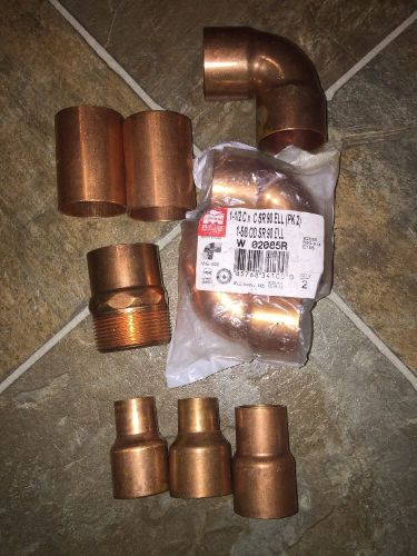 1 1/2&#034; copper coupling w/ stop -  lot of 9 pcs male adapter 90° reducer for sale