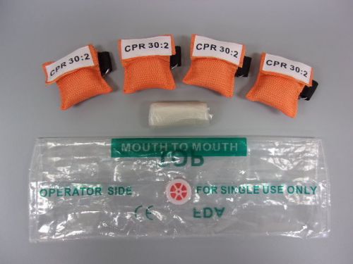 1 Orange CPR Keychain Mask Face Shield Disposable with GLOVES  Ships from USA!!!