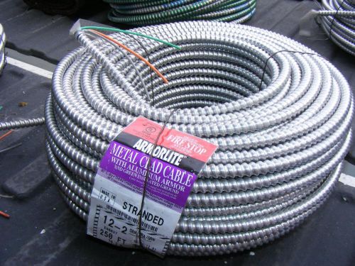 Armorlite mc 12/2 metal clad cable 250&#039; flex orn,gra,grn unused for sale