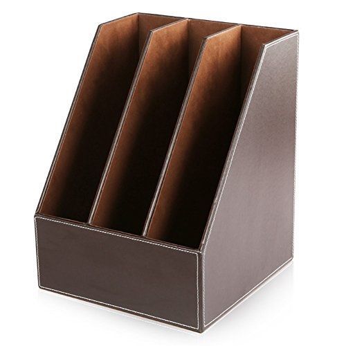 Kingfom? 3-slot wood leather desk file document holder tray box cubbyhole for sale
