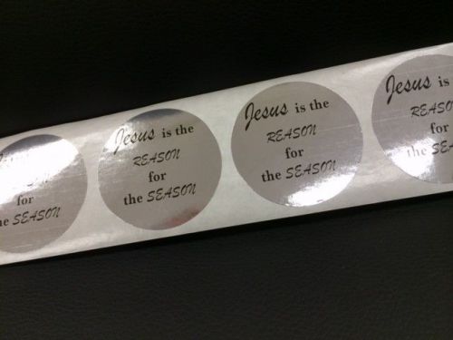 250 2&#034; JESUS IS THE REASON CIRCLE Labels Stickers SILVER CHRISTMAS HOLIDAY SEALS