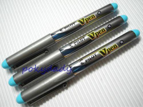 (3 Pen Pack) PILOT SVP-4M Vpen Medium fountain pen with cap, Light Blue