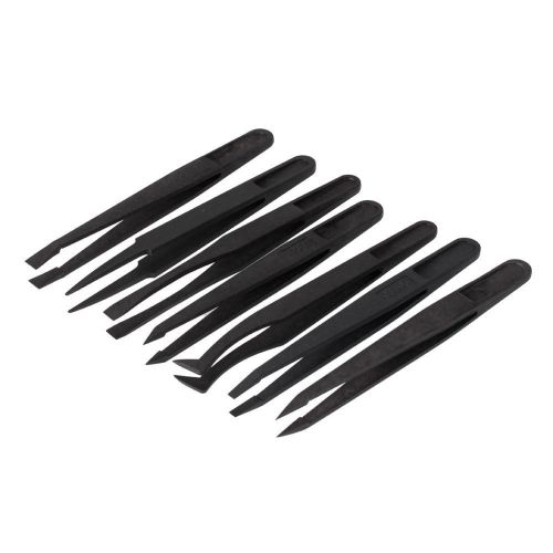 New 7pcs anti-static plastic tweezer straight bend flat tip nipper repair tools for sale