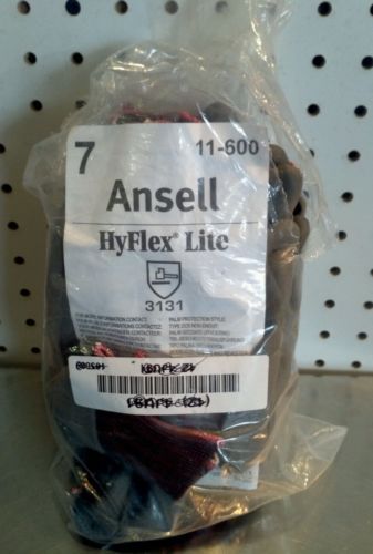 10 pair- Hyflex Lite Gloves, Ansell 11-600, Black Foamed Pu Palm Coat, Size 7