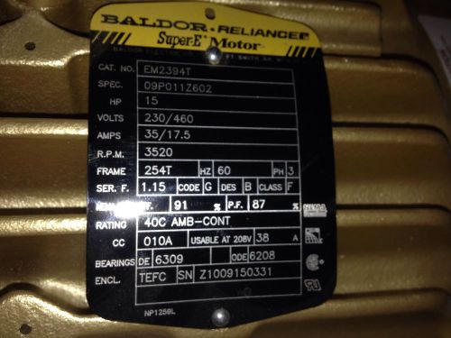 Baldor 15hp motor super-e for sale