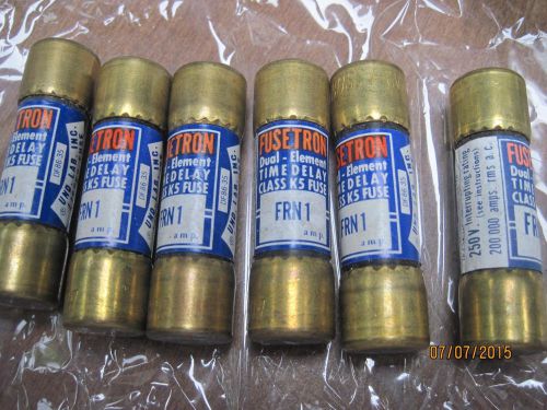 Lot of 6 fusetron frn-1 fuse  250v fuse time delay 1 amp. dual-element class k5 for sale