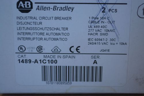 Allen Bradley Industrial Circuit Breaker 1489-A1C100 Series A
