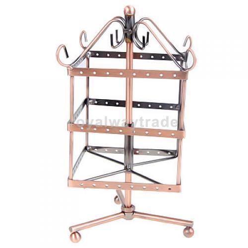 Copper Metal Rotating Revolving Earring Jewelry Display Stand Rack 96 Holes New