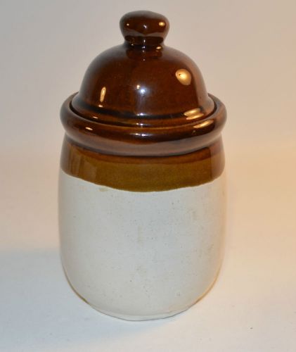 Vintage Brown and Beige Stoneware Sugar Jar Container Taiwan