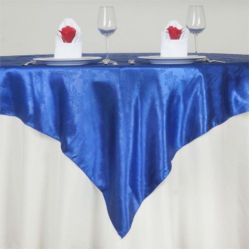 60&#034; x 60&#034; ROYAL BLUE Adoringly Adorned Satin Lily Tablecloth Overlays