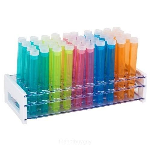 40 piece assorted color plastic test tube set with caps and rack for sale