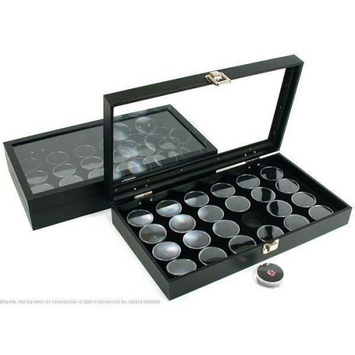 48 gem jars black display tray glass lid travel case for sale