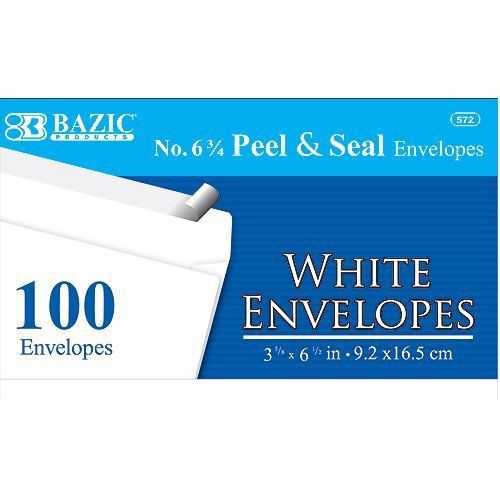 BAZIC #6 3/4 Peel and Seal White Envelope, 100 envelope per Pack