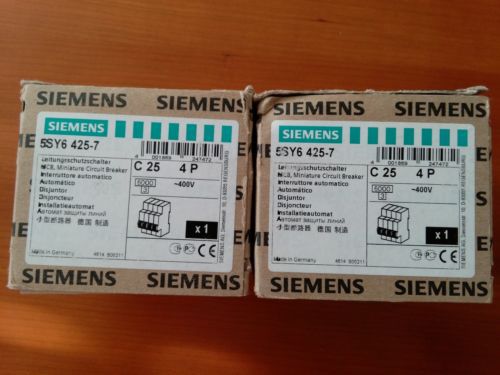 Siemens Circuit Breaker 5SY64257, 4 Pole, 25 Ampere Maximum 5SY6 425-7