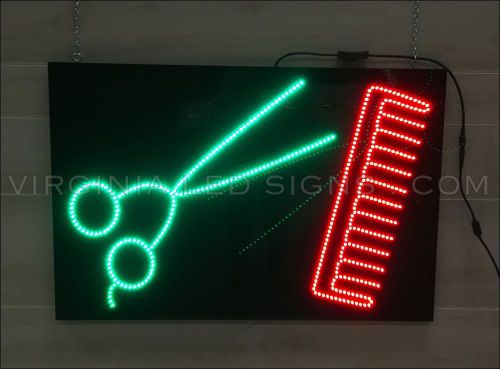 Barber Shop Hair LED SIGN neon looking 30&#034;x20&#034; SCISSORS COMB BEAUTY HIGH QUALITY