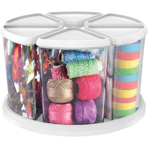 White carousel canister organizer 6 bin 11.1 inch x 11.1 inch x 6. 079916016467 for sale